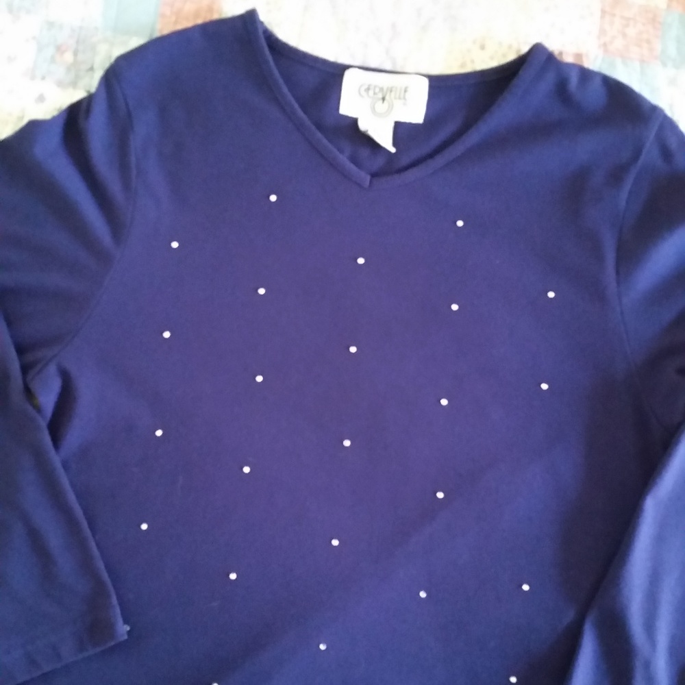 Long Sleeve Tee with Clear Rhinestones Size S
